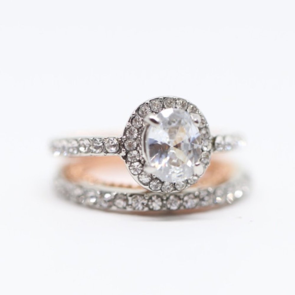 14k Gold Dipped Two Tone Topaz Oval Ring - Picture 8 of 10